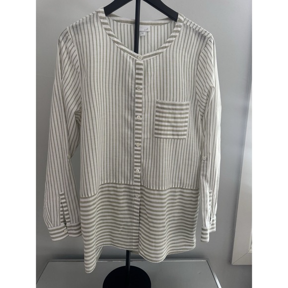 J. Jill Tops - J.Jill Striped Cotton Tunic Top Womens L Roll Tab Sleeves Coastal‎ Chic